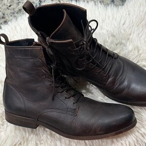 Aldo Dark Brown Leather Lace-Up Boots